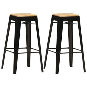 Bar Stools 2 pcs Black Solid Mango Wood