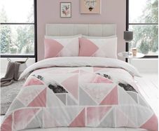 SALE | Metalic Marble Duvet Cover Sets, Reversible Triangle Bedding Double Bed Set, Washable Quilt Covers, Pink