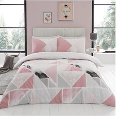 SALE | Metalic Marble Duvet Cover Sets, Reversible Triangle Bedding Double Bed Set, Washable Quilt Covers, Pink
