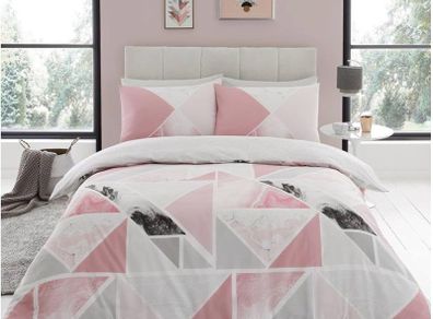 SALE | Metalic Marble Duvet Cover Sets, Reversible Triangle Bedding Double Bed Set, Washable Quilt Covers, Pink