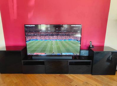 65" Toshiba 4K TV + LG Soundbar + Stand & Cabinets