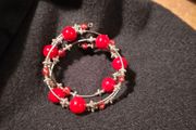 red beaded memory wire wrap bracelet.