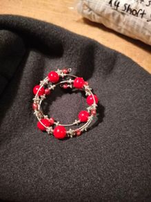 red beaded memory wire wrap bracelet.