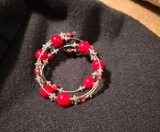red beaded memory wire wrap bracelet.