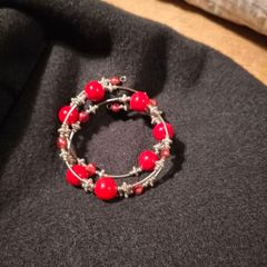 red beaded memory wire wrap bracelet.