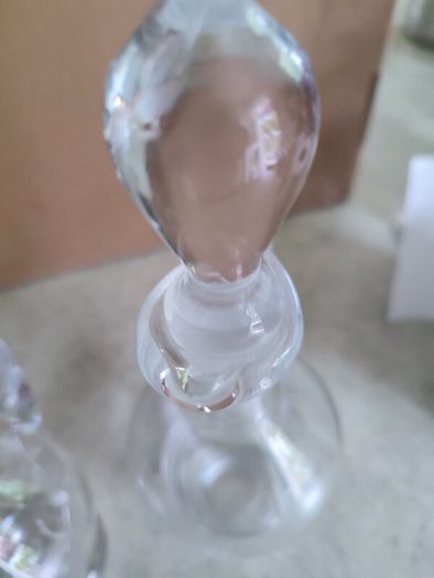 Vintage Hand Blown Cut Glass Set of 2 Small Glass Decanters for Oil and Vinegar or wine carafe.