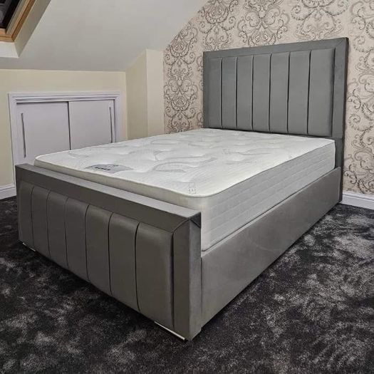 New 4'6" Grey Plush Bumper bed & MemoryFoam Orthopedic Mattress