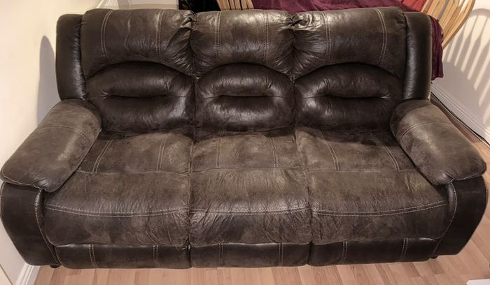 Brown leather-look sofa and armchair set