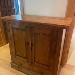 Beautiful heavy solid wooden unit and matching mirror