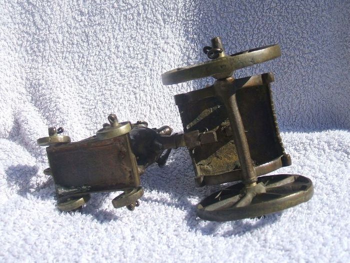 Antique INDIAN BRONZE TEMPLE TOY (Kutch style) - an exceptionally fine example with horse and rider with carriage (c.19th century)