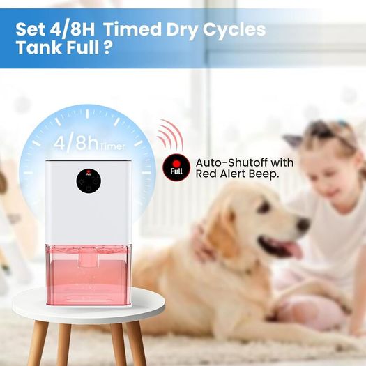 Dehumidifier for Home 22.5W  1800ML Electric Dehumidifiers 400ML/Day Auto Off 4/8H Timer Auto Defrost Ultra Quiet 7 Coloured LED Portable Dehumidifier for Drying Clothes Bedroom, Bathroom, Wardrobe, RV