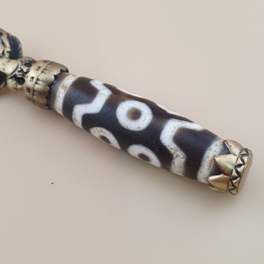 Vintage 6 Eyes Hiamalyan Tibetan Agate Bead Brass Pendant