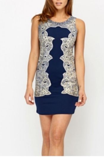 BNWT... Navy Dress with Flower Print/shimmer Embedded (Size 10)