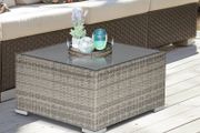 Square PE Wicker Rattan Table, with Glass Top - Light Grey