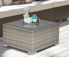 Square PE Wicker Rattan Table, with Glass Top - Light Grey