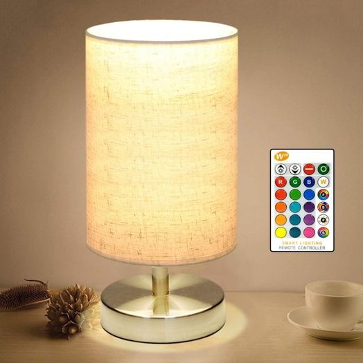 Bedside Table Lamp, LED Modern Nightstand Desk Lamp, Remote Dimmable RGB Color Changing Modes for Bedroom, Living Room, Childrens Room, Office (E27 RGB Bulb Included)