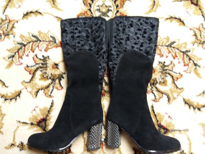 Ladies black boots high heel genuine suede UK3 with lace