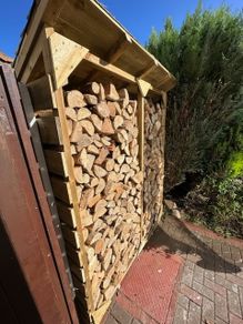 Large logstores and seasoned firewood bundles