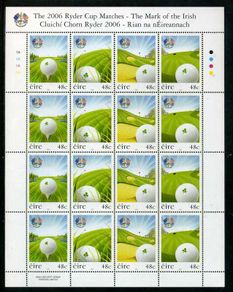 2006 Ireland The 36th Ryder Cup Golf Commemorative Stamp Sheetlet Plate 1A1A1A1A Mint Never Hinged (MNH)