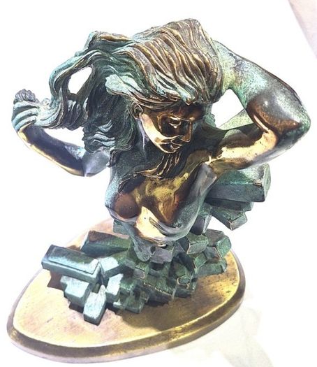 Woman With Naked Bust (35cm, 4.5kg) - Patinated Bronze, Signed