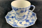 Vintage Royal Copenhagen Blue Fluted Full Lace Demitasse Cup and Saucer