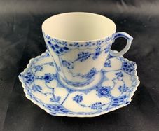 Vintage Royal Copenhagen Blue Fluted Full Lace Demitasse Cup and Saucer