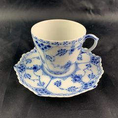 Vintage Royal Copenhagen Blue Fluted Full Lace Demitasse Cup and Saucer