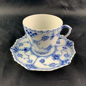 Vintage Royal Copenhagen Blue Fluted Full Lace Demitasse Cup and Saucer
