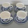 Vintage Set Of 4 Blue Willow Tea Cups & Saucers Churchill Image 3