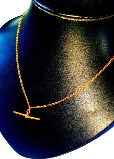 Pristine Vintage 9k Solid Gold T-Bar Necklace