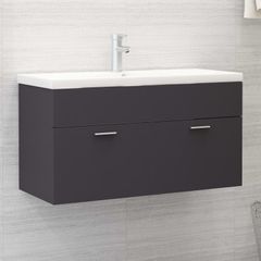 Sink Cabinet with Built-in Basin Grey Chipboard
