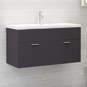 Sink Cabinet with Built-in Basin Grey Chipboard
