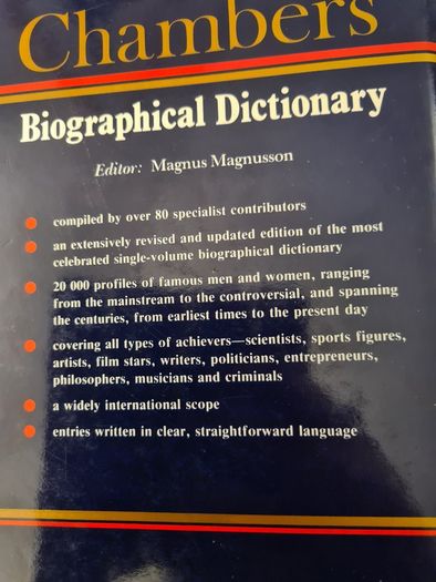 Chambers Biographical Dictionary Edited By Magnus Magnusson. 1604 Pages. Hardback With Dustjacket. In Very Good Condition.