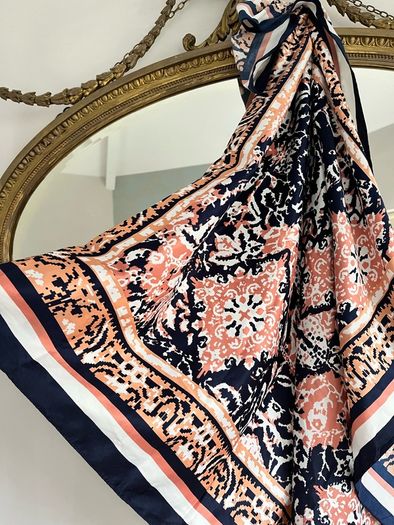 Navy & pink silk-like scarf Dunnes Stores large