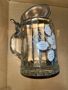 RARE Vintage ALWE German Beer Lidded Stein Heavy Glass Mug Cup Tankard