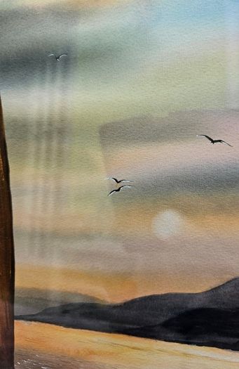 Original Painting , Watercolour by Helen Mulkerns (1996) - Galway Hooker at Sunset
