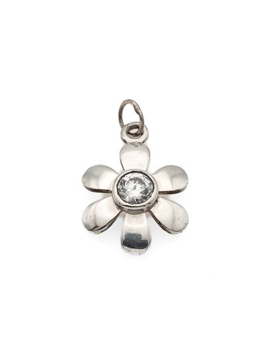 Vintage 935 Sterling Silver & Cubic Zirconia Flower Pendant