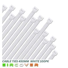 Heavy Duty White Cable Ties 450mm  White 100pk
