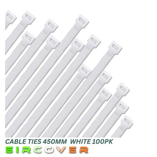 Heavy Duty White Cable Ties 450mm  White 100pk