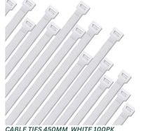 Heavy Duty White Cable Ties 450mm  White 100pk