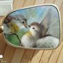 Vintage Gold Tone Hairbrush  Comb Set Painted Bird Design Image 2