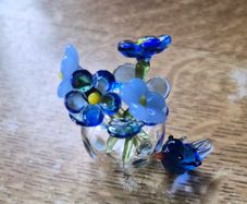 Handmade Mini Glass Flower Bouquet & Blue Bird