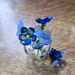 Handmade Mini Glass Flower Bouquet & Blue Bird