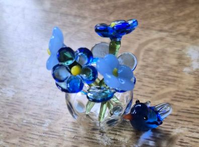 Handmade Mini Glass Flower Bouquet & Blue Bird