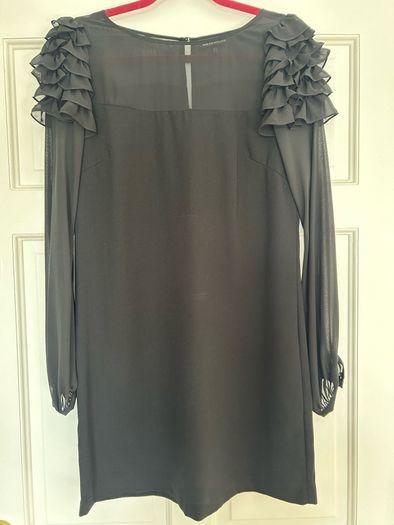 Black Warehouse shift dress with frilly sleeves. Size 12