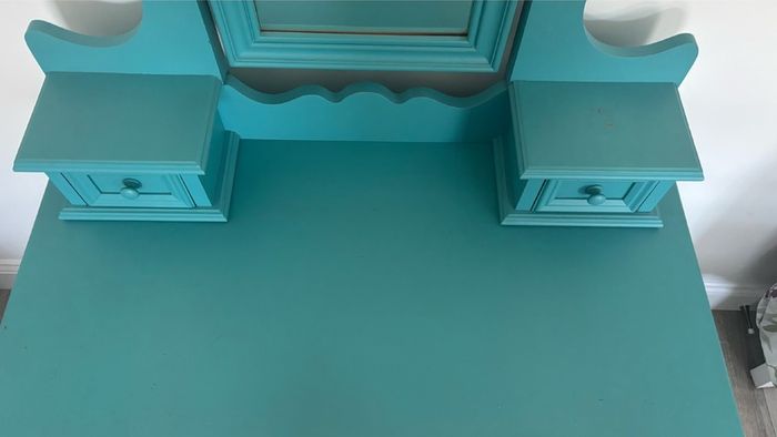 Upcycled Vintage Dressing Table & Mirror (Teal / Turquoise)