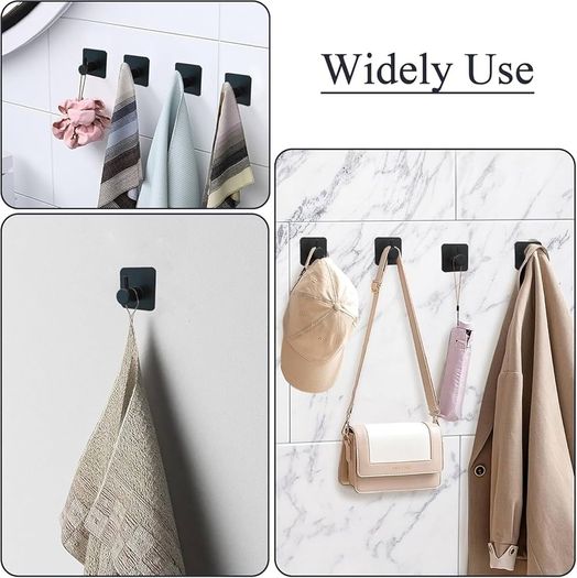4 Pack Self Adhesive Hooks, Max 8kg Load Capacity, Adhesive Hooks, Tea Towel Hooks, Versatile Self Adhesive Wall Hooks for Use in Bathrooms, Kitchens, Doors Black