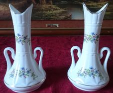 Claddagh China Pair Of Two Handled Floral Vases Made In Galway Ireland