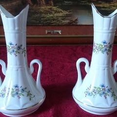 Claddagh China Pair Of Two Handled Floral Vases Made In Galway Ireland