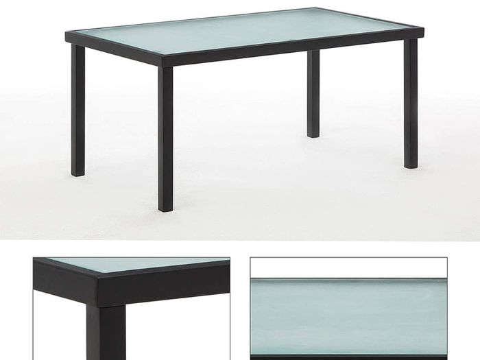Garden furniture set of 4, seating group in the garden and balcony, garden set with three chairs and a glass table (black)